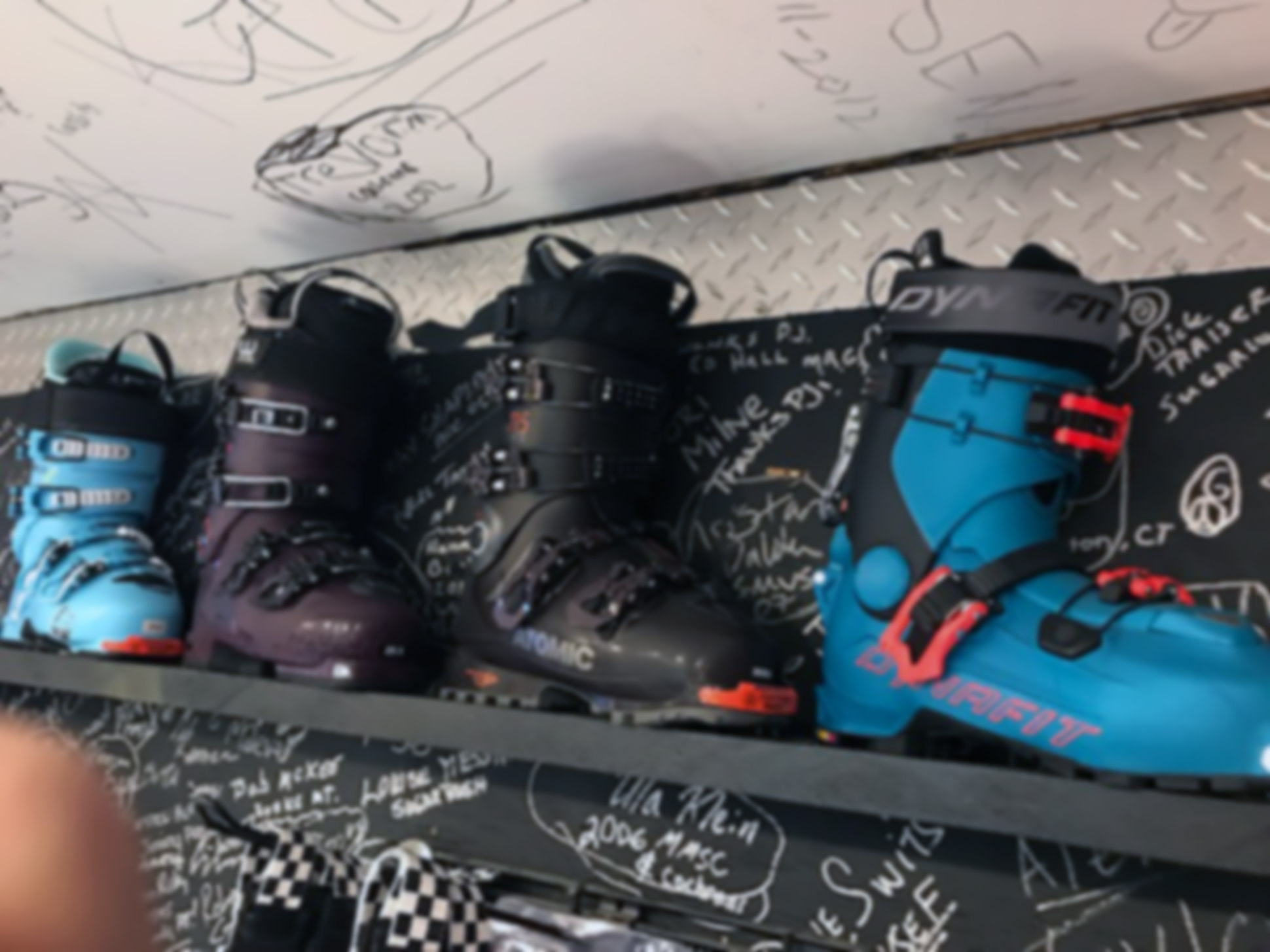 a blurred picture of ski boots